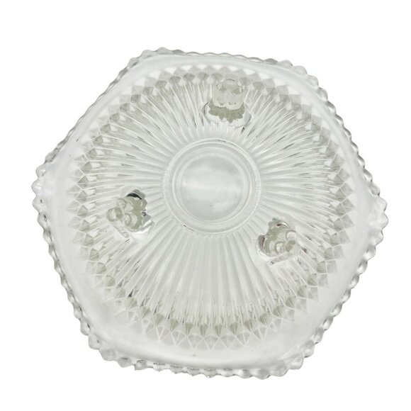 Vintage Clear Glass Footed Candy Dish With Scalloped Edge & Floral Design - Picture 4 of 6